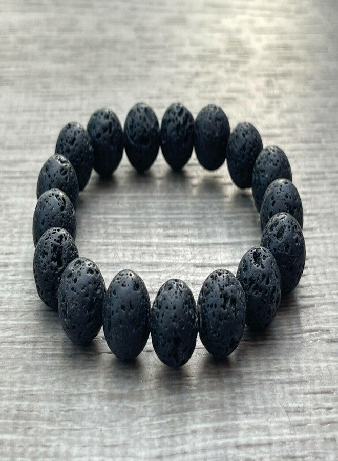 GAF TREASURES 12mm Genuine Black Lava Gemstone Stretch Bracelet - Healing Crystal Large Bead Bracelet for Men & Women - Image 2